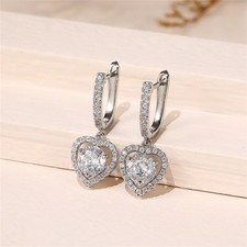 Silver Heart Hoop Drop Huggie Dangle Earrings Women Girls Jewelry 