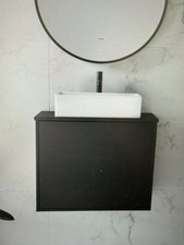 600mm Matt Black Wooden Wall Hung 1 Drawer Vanity Unit & Countertop