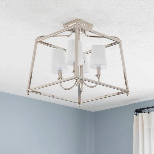 Crystorama Sylvan 16" Wide Nickel Open Cage Ceiling Light with Shades - Picture 1 of 6