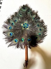 Peacock Feather Fan Multicolor Decor Made in Thailand Used