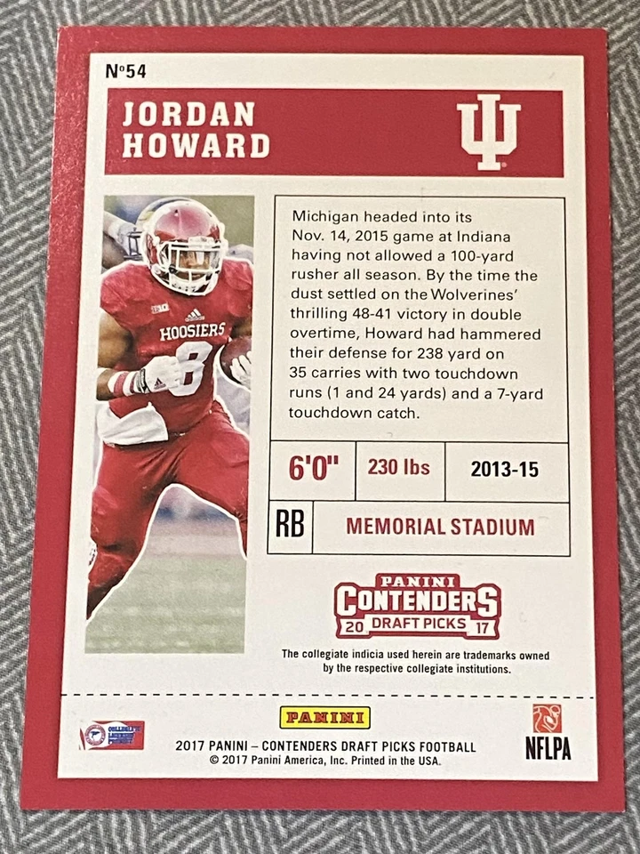 2017 Panini Contenders Draft Picks #54 Jordan Howard Cracked Ice #/23 - Image 2 of 2