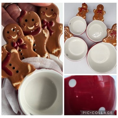 Sleigh Bell Bistro Gingerbread Men Ceramic Measuring Cups with Polka Dot New