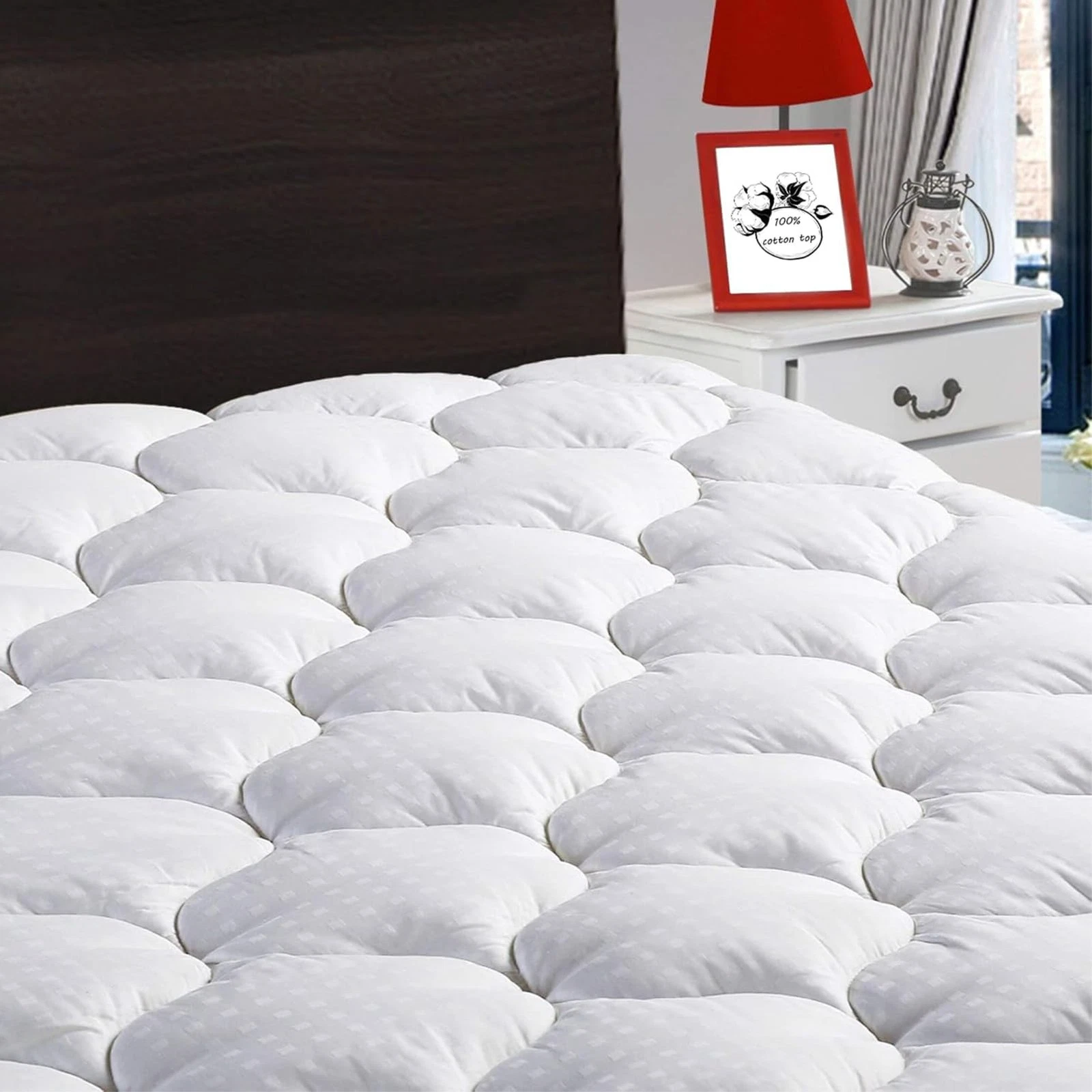 LEISURE TOWN Cotton Queen Mattress Pad Fitted Quilted Queen, White
