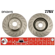 TRW Bremsscheiben + Bel&auml;ge vorne DF4341S 2034210912 A2034210912 | 379976