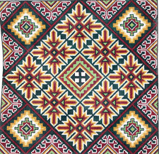 Needlepoint Canvas Vintage S. Treglown Geometric Tapestry Red Rust Black RARE