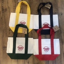 Trader Joe’s 4 Mini Canvas Tote Bags Blue, Yellow, Red and Green NWT