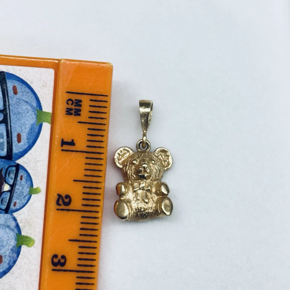 14k Yellow Gold Teddy Bear Bow Tie Pendant Charm - Image 2 of 4