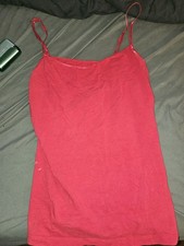 Red Women's Camisole Tank Top L Cotton Spaghetti Strap Solid