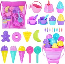 Ice Cream Beach Toys Sand Set for Kids, Collapsible Bucket and...