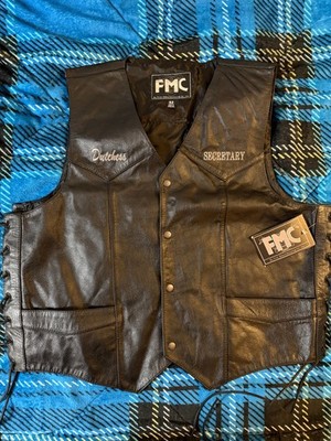 FMC Size 52 black leather motorcycle vest with side laces ''Goddesses Brooklyn''