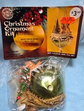 Walco MOSS GREEN SATIN WITH Deer Sequin Bead Christmas Ornament Vtg Kit