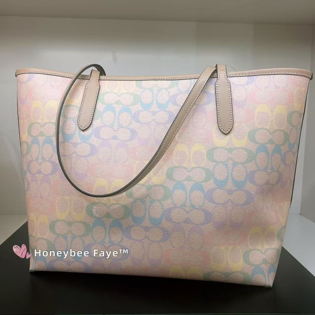 NWT Coach CDA93 City Tote Bag In Rainbow Signature Canvas Silver