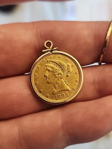 1895 $5 Five Dollar Gold Liberty Head Coin Pendant