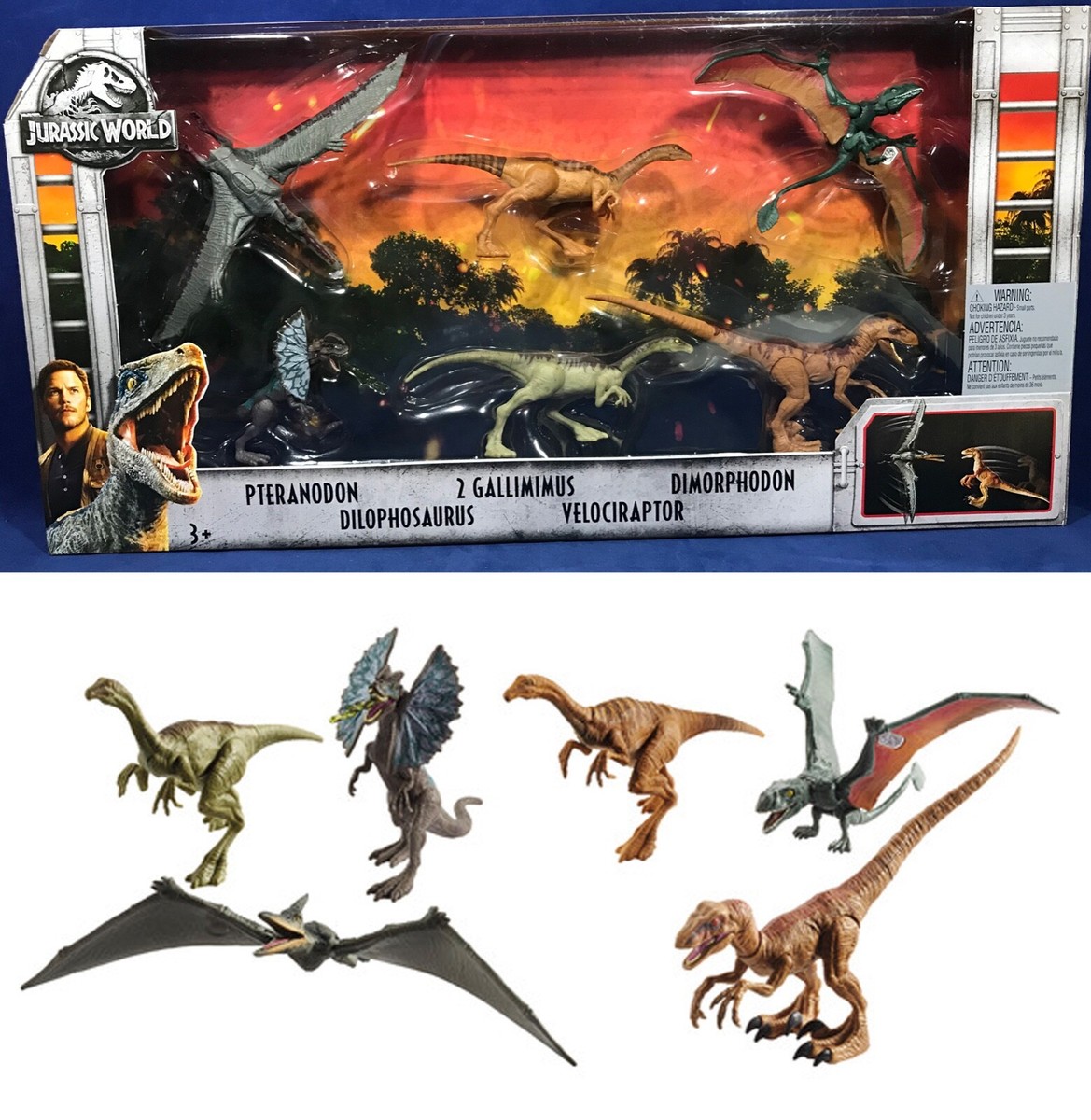 JURASSIC WORLD 6-Pk Figures DINOSAURS FVP51 Pteranodon DIMORPHODON  Dilophosaurus