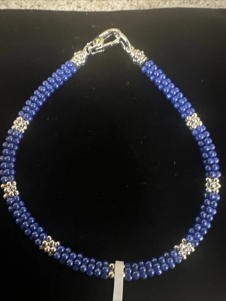 Pulsera LAGOS Cuerda Caviar Azul Plata 925 18K Talla Grande 8 Nueva Con Etiquetas Foto 2 de 4