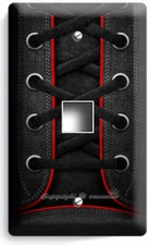 LIGHT SWITCH OUTLET WALL PLATE BLACK SPORTS TRAINING LACE UP SNEAKERS ROOM DECOR