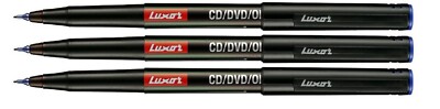 3 x Extra Fine Tip Permanent Marker Pen Blue CD / DVD/OHP Marker Water Proof Ink