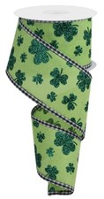 Glitter Shamrocks Gingham Edge Ribbon - 2 1/2" x 10 Yards, St. Patrick's Day