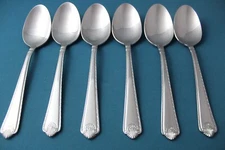 6 Place Oval Soup Spoons Wallace FRENCH SHELL Stainless China Rope 7 1/4"