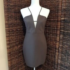 ASTR The Label Dress Women's Large Taupe Boston Plunge V Neck Bodycon Mini Sexy