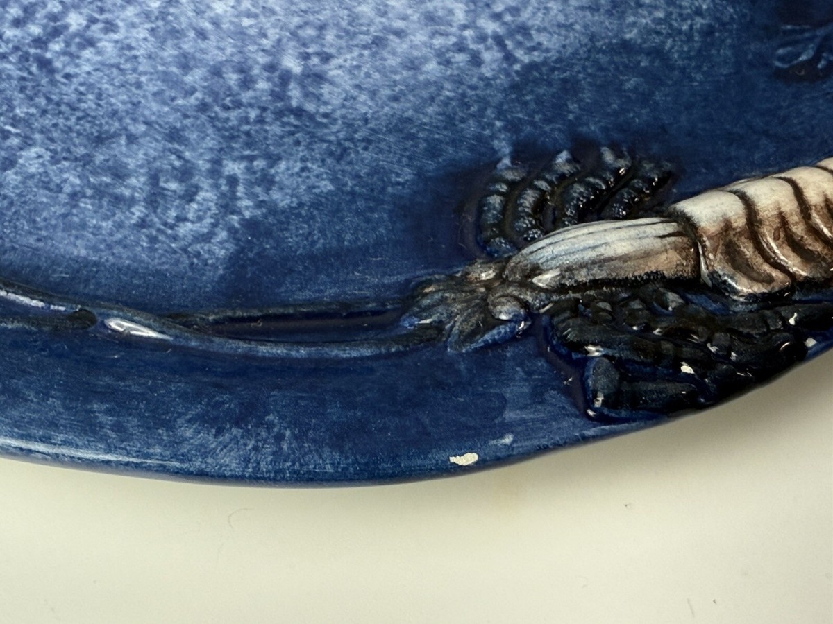Vintage 10” Italian Majolica Blue Seashell Lobster Fish Plate | eBay