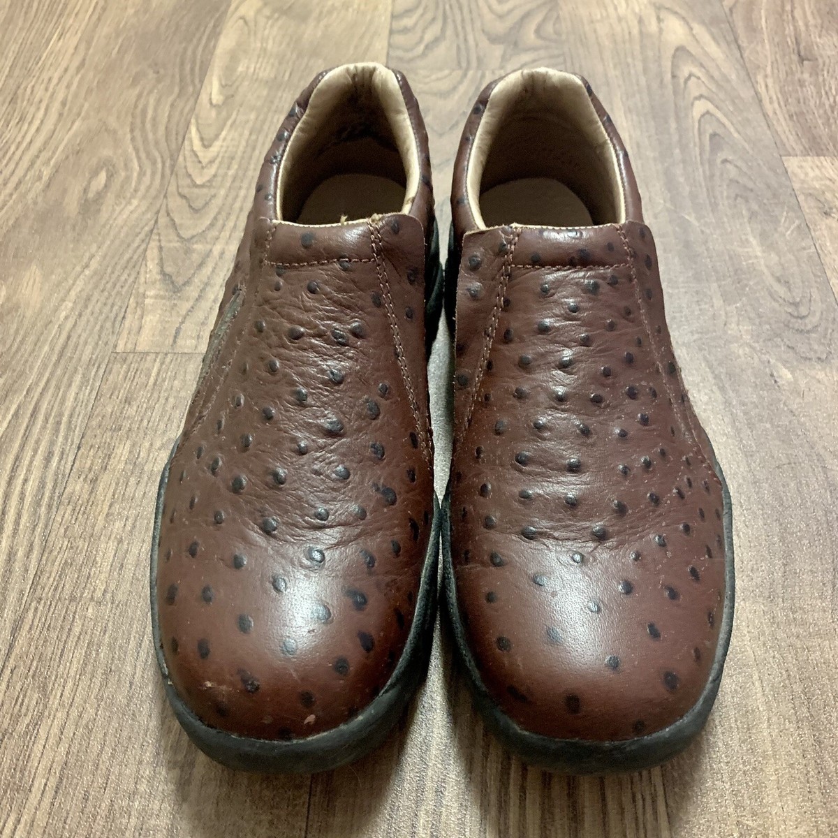 Roper Performance Shoes Leather Brown Ostrich Embossed Slip 