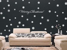 MERRY CHRISTMAS 72 SNOWFLAKES Vinyl Wall Window Decals Art Holiday Decor