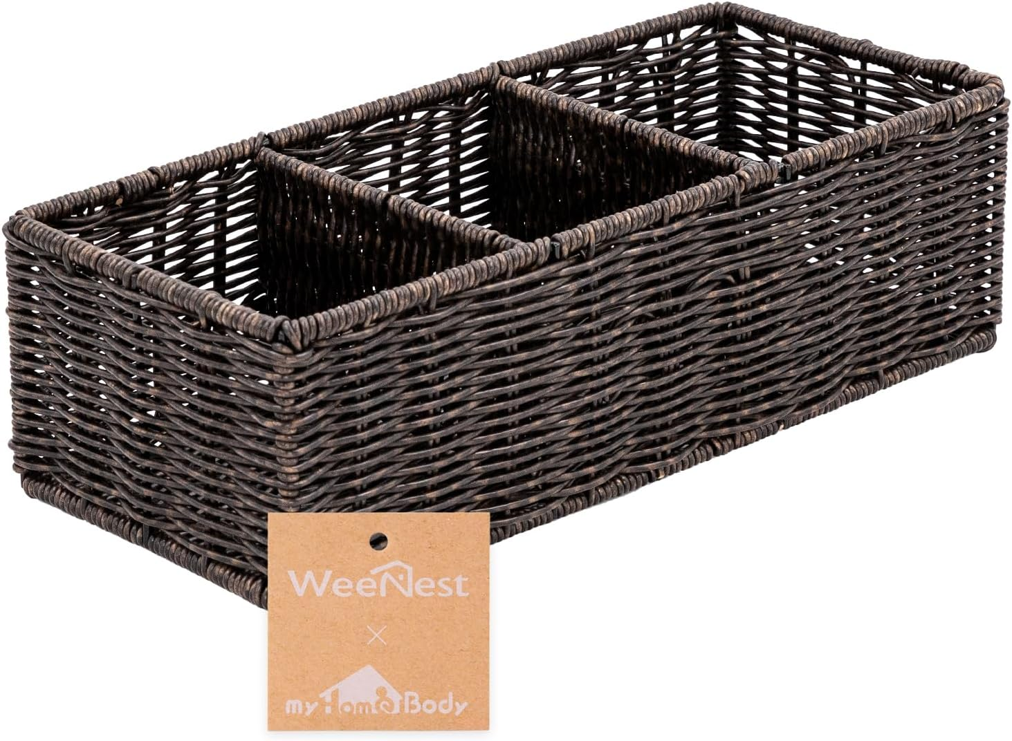 Wicker Basket with 3 Compartments, Woven Baskets for Organizing, Storage Basket,