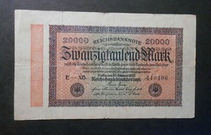 GERMANY, GERMANY 1922-23 REICH Banknote inflation period Weimar 20,000 M.
