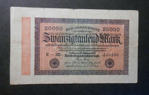 GERMANY, GERMANY 1922-23 REICH Banknote inflation period Weimar 20,000 M.