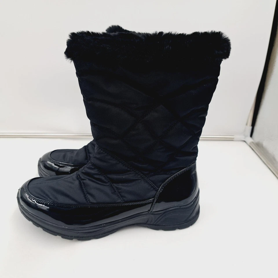 Botas de invierno Easy Dry negras acolchadas charol forradas de lana con cremallera interior 9,5  Foto 2 de 4