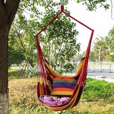 Hammock Chair Canvas Portable Cozy Chair Colorful Stripe Hanging Rope Swing