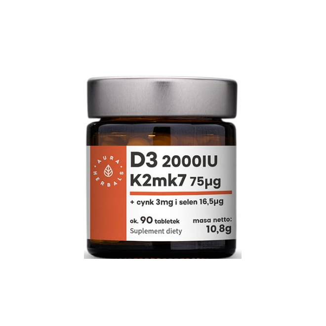 (Einheit/0,17€) Vitamin D3 2000IU + K2mk7 + Zinc + Selenium  90 Tab. D/S