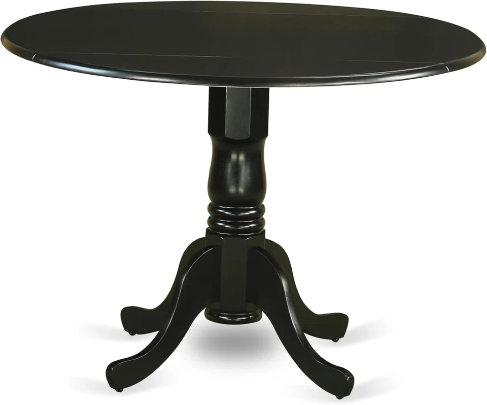 Elegante mesa de cocina redonda negra, hoja caída, base pedestal Foto 3 de 4