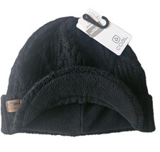 Coal The Yukon Cable Knit Wool Brim Visor Beanie with Fleece Band Black