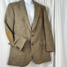 Austin Reed Mens Tweed Wool Sport Coat Blazer Jacket Leather Elbow Patches Sz 42