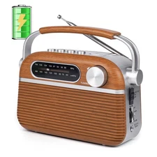 Portable AM FM Analog Radio Plug in Wall with Bluetooth Speak, 3-Way Power So...