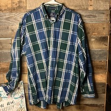 Van Heusen 417 Button Up Shirt Mens Large Blue Plaid Long Sleeve Business Casual