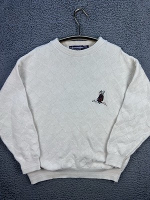 Vtg Scottish Isle Crewneck Cream Golf Bag Sweater Mens Large By Bernette 90s Y2K