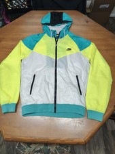 Nike Size S Windbreaker Jacket Hooded Yellow Teal White Y2K/2000s Vintage U