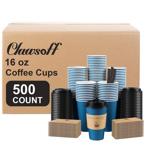 500 pack 16 oz Coffee Cups with Lids, Disposable To Go Paper Coffee ...