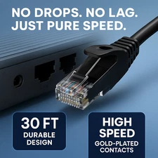 Cat 6 Ethernet Cable 30Ft RJ45 High Speed Internet LAN Cable for PC Modem Gaming