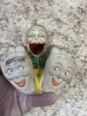 Vtg Bisque Happy Feet Ceramic Ashtray Match Holder A Happy Lot Japan Vater Style