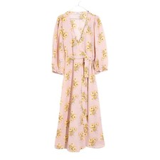Madewell Linen Blend Ruffle Cuff Wrap Dress Pink Dandelions Women's XS EUC