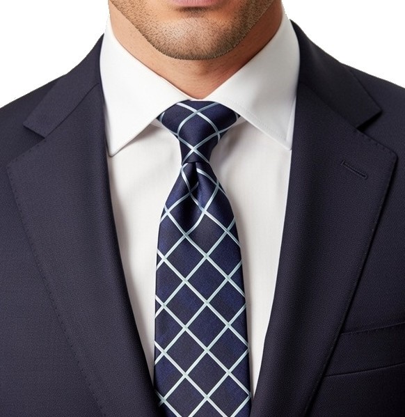 SAVILE ROW LONDON | Classic Mens Blue White Geometric Pattern Silk Tie | RRP £50