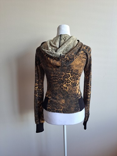 Women's Leopard Print Quarter-Zip Hoodie Sweater Shirt Size XS - Picture 6 of 14