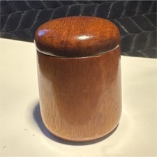 Small Round Brown Wood Jar with Lid, Wood Grain Pattern, Wood-Finished