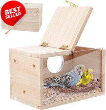 Transparent Parakeet Nesting Box Wooden Bird Breeding House Cage Mount - US