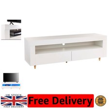 Contemporary White TV Cabinet with LED Lights - 140cm for Living Room Elegance