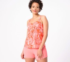 Denim Co. Women's Plus Sz Swimsuit 32 Beach Floral Tie Dye Pink A590001